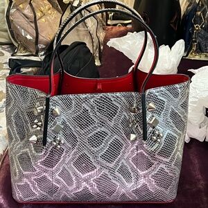 Louboutin Cabarock Python-Embossed Leather Studded Tote